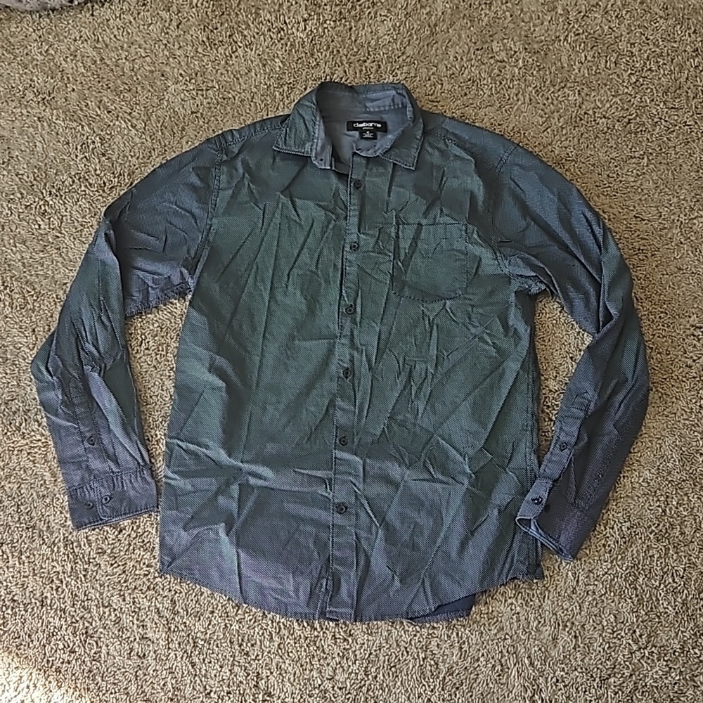 Claiborne dress shirt, black with white dots, size M